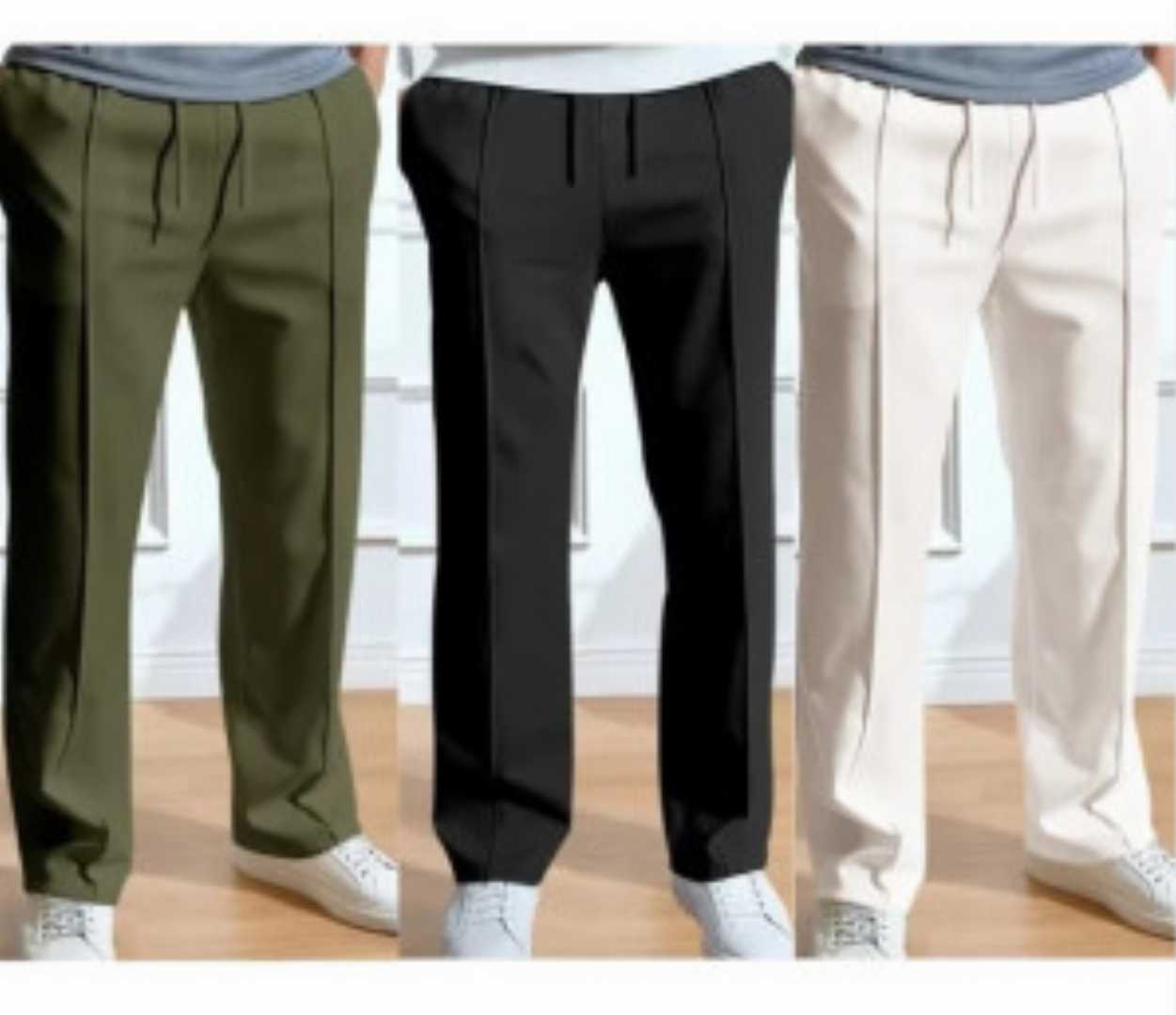 3,Pcs,Formal,Pant,Cutting,Trouser,For,Men,(,Olive,,Black,,Off,White)