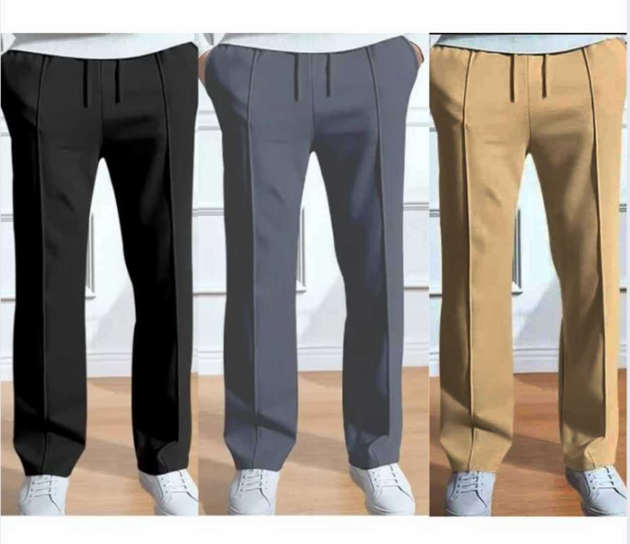 3,Pcs,Formal,Pant,Cutting,Trouser,For,Men,(Navy,,Black,,Ash)