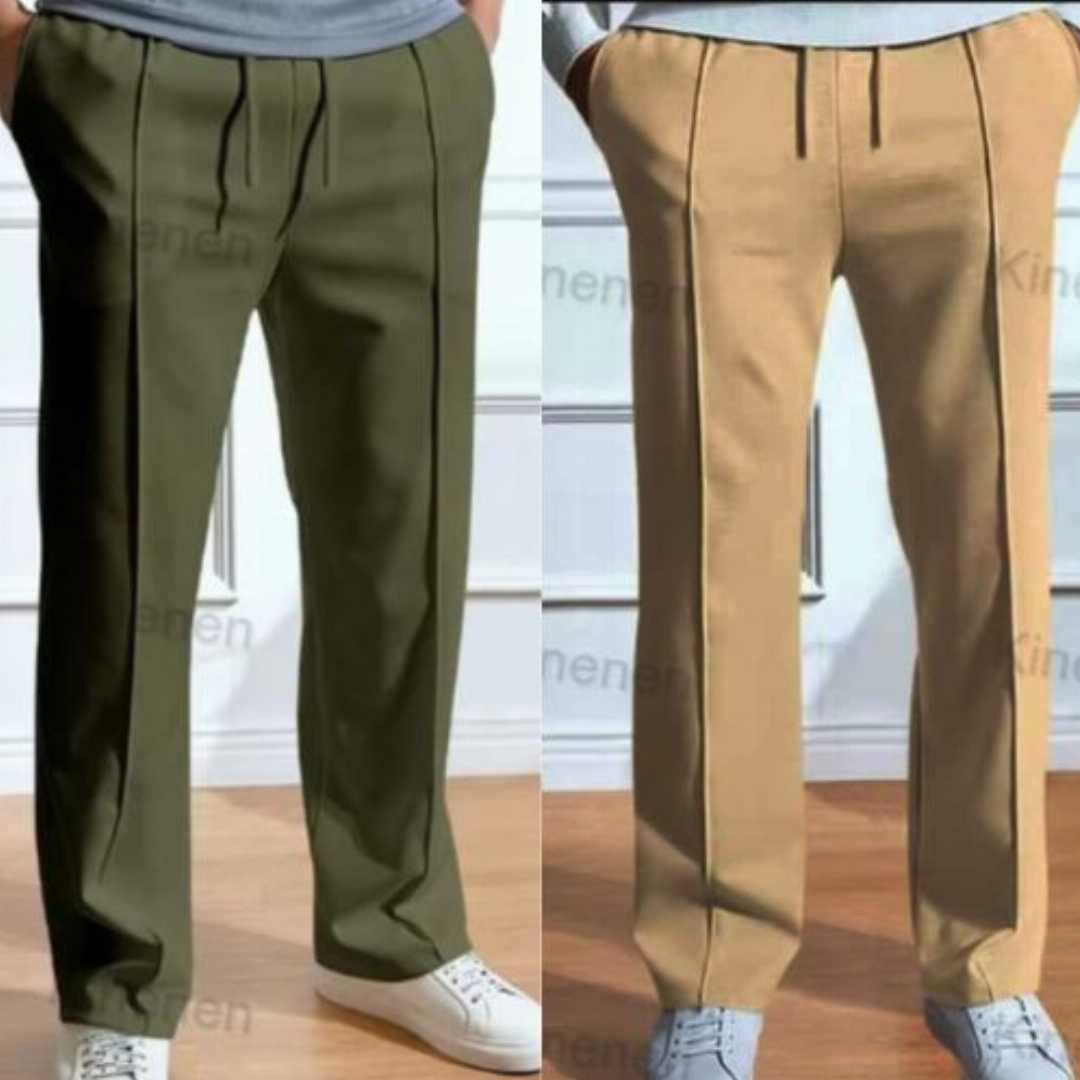 2,Pcs,Formal,Pant,Cutting,Trouser,For,Men,(Olive,,Khaki,)