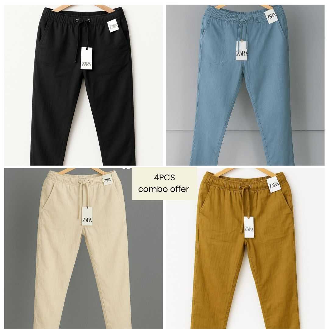 4pcs Premium Cotton Trouser For Men.... (Black, Sky ,Biscuit, Brown,)