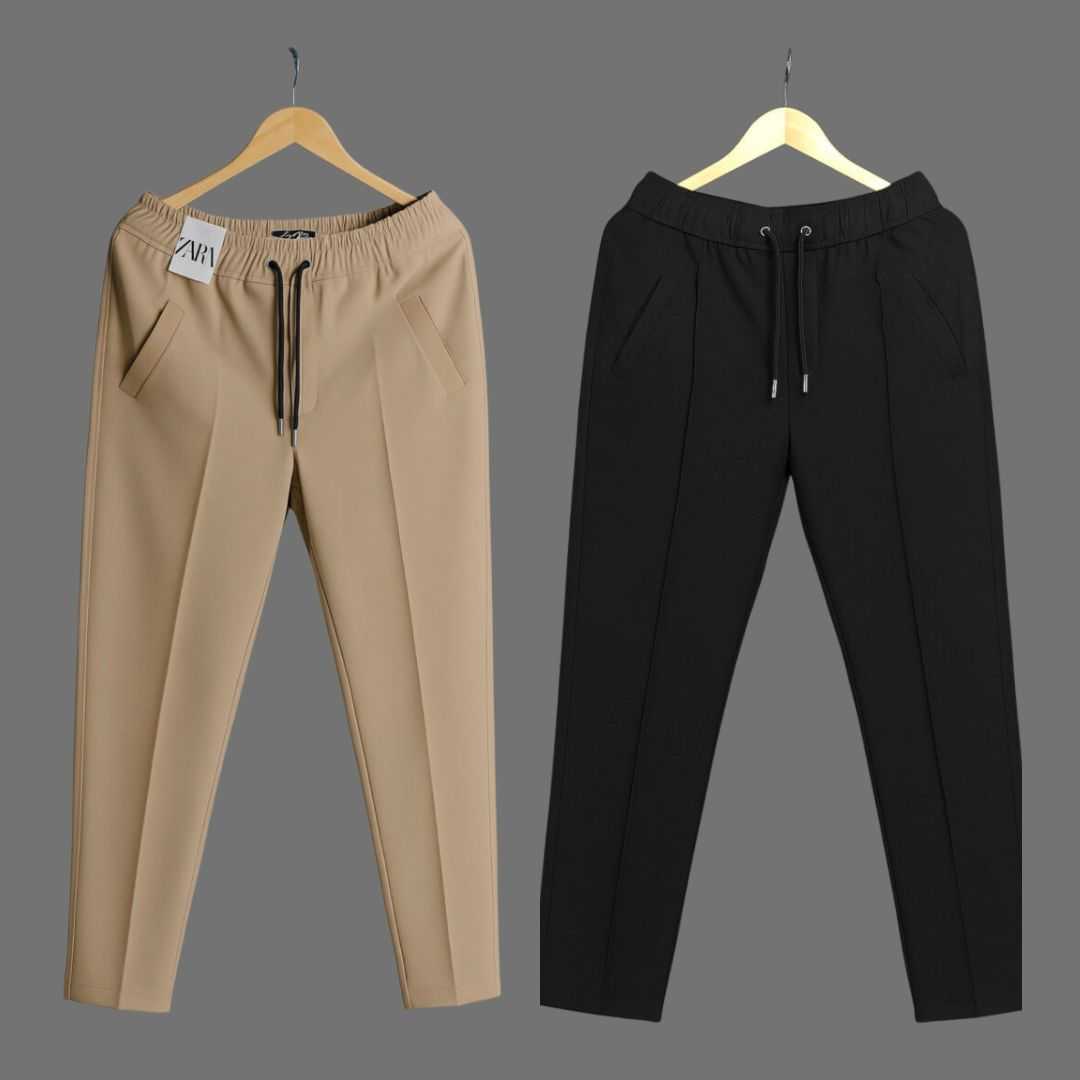 2,Pcs,Formal,Pant,Cutting,Trouser,For,Men,(,Khaki,&,Black,)