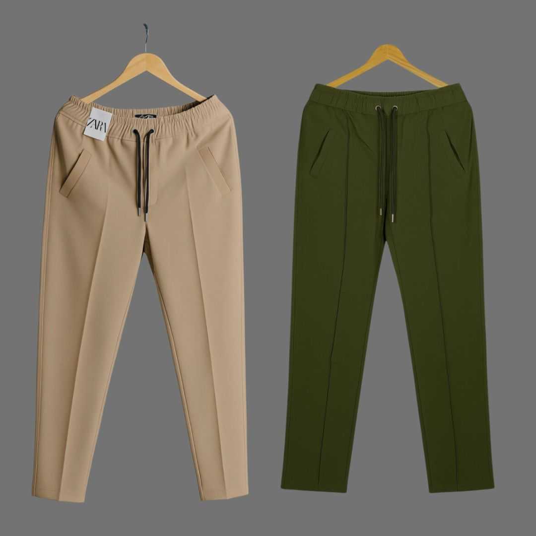 2,Pcs,Formal,Pant,Cutting,Trouser,For,Men,(,Khaki,&,Olive,)