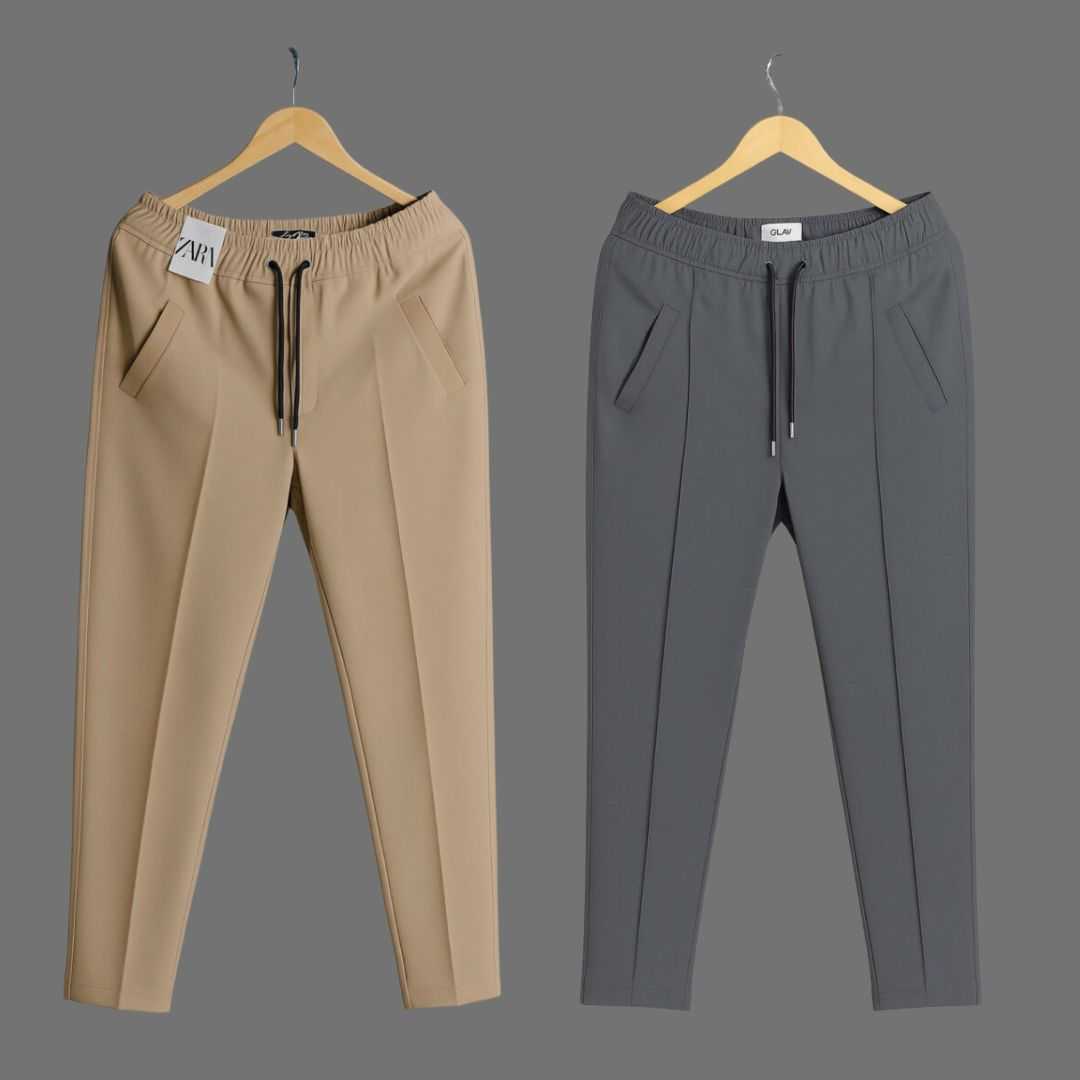 2,Pcs,Formal,Pant,Cutting,Trouser,For,Men,(,Khaki,&,Ash,)