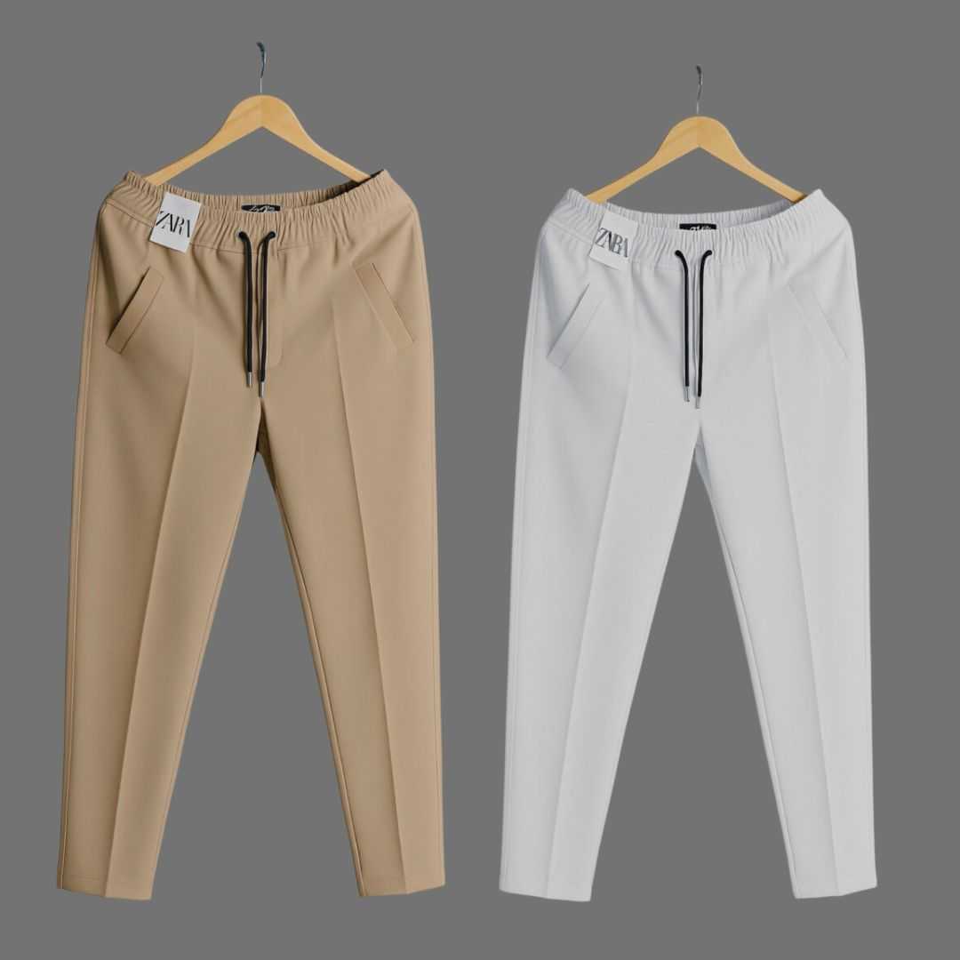 2,Pcs,Formal,Pant,Cutting,Trouser,For,Men,(,Khaki,&,White,)