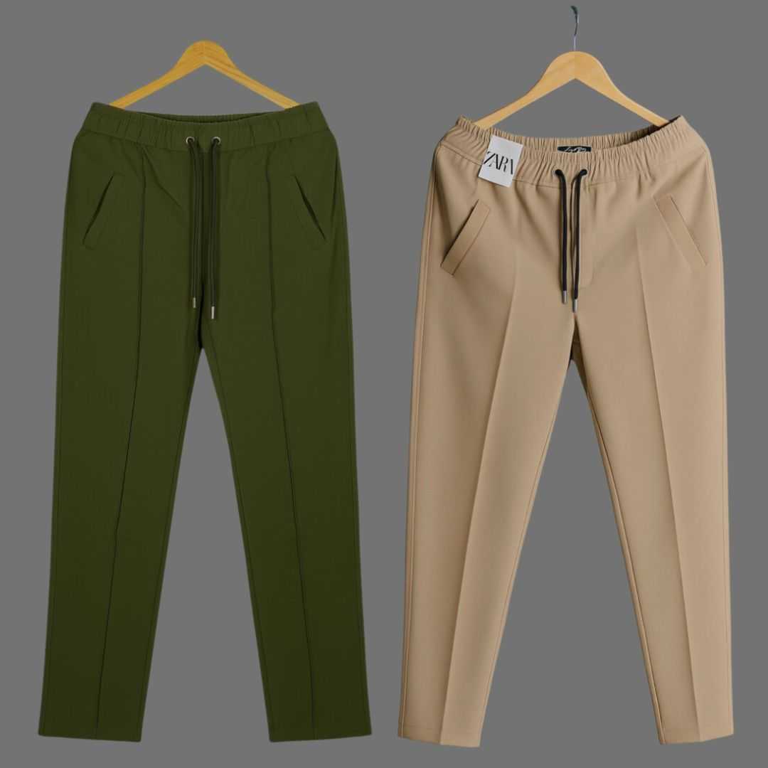 2,Pcs,Formal,Pant,Cutting,Trouser,For,Men,(Olive,,Khaki,)