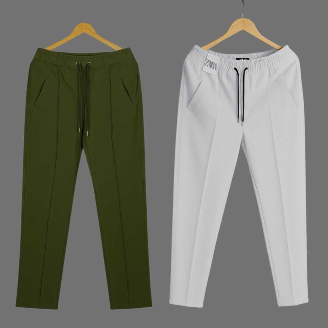 2,Pcs,Formal,Pant,Cutting,Trouser,For,Men,(,Olive,&,White)