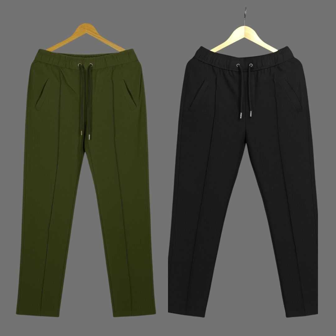 2,Pcs,Formal,Pant,Cutting,Trouser,For,Men,(,Olive,&,Black)