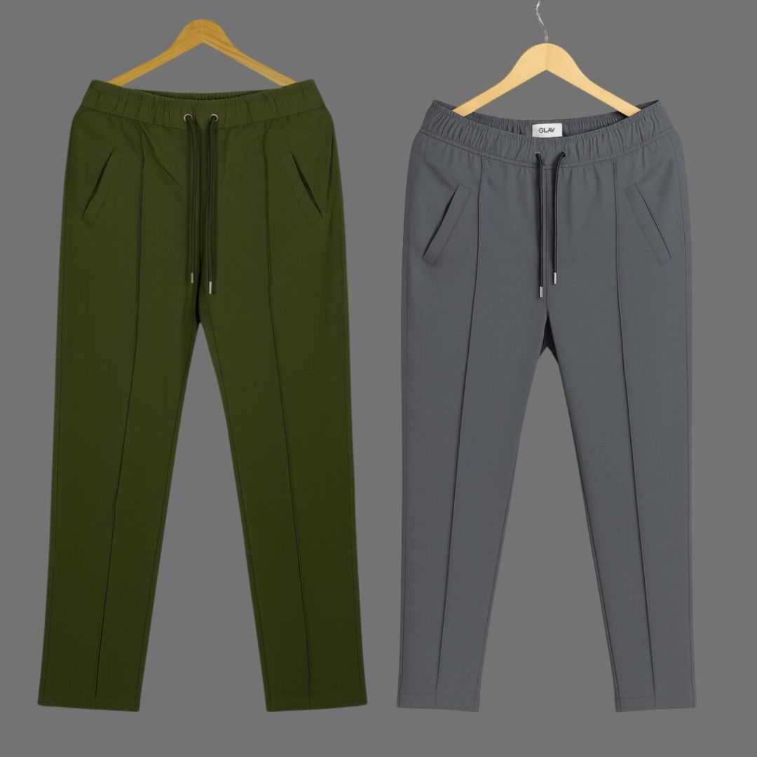 2,Pcs,Formal,Pant,Cutting,Trouser,For,Men,(,Olive,&,Ash)