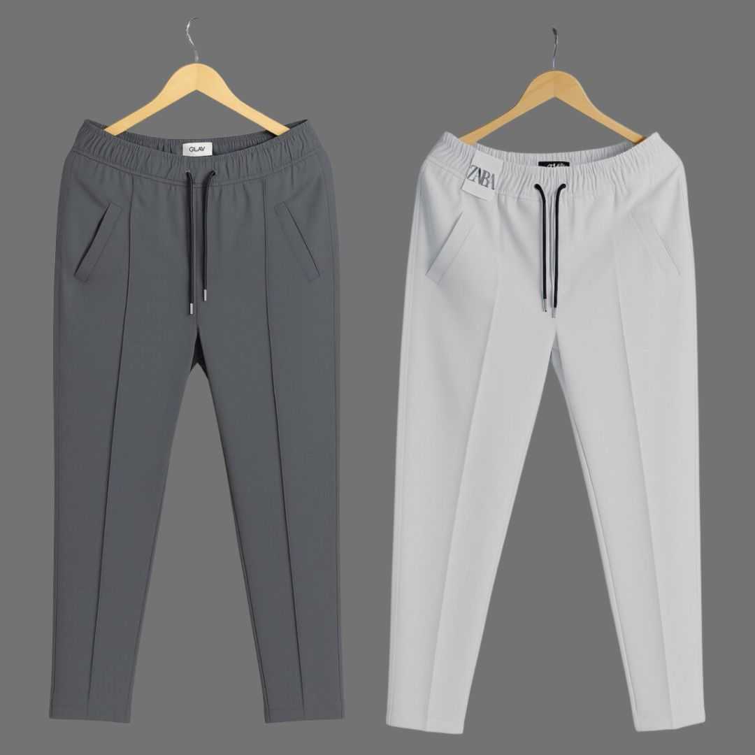 2,Pcs,Formal,Pant,Cutting,Trouser,For,Men,(,Ash,&,White)