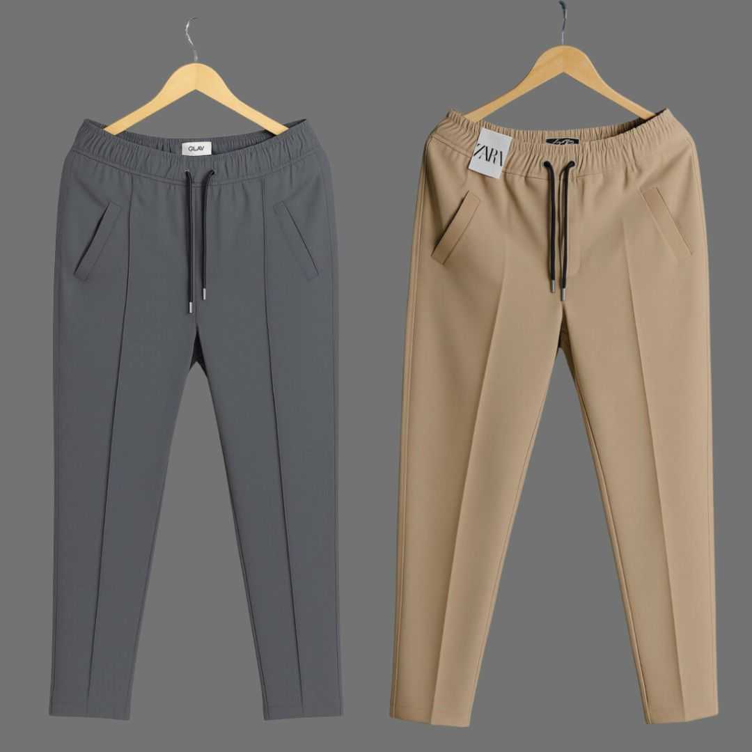 2,Pcs,Formal,Pant,Cutting,Trouser,For,Men,(,Ash,&,Khaki)