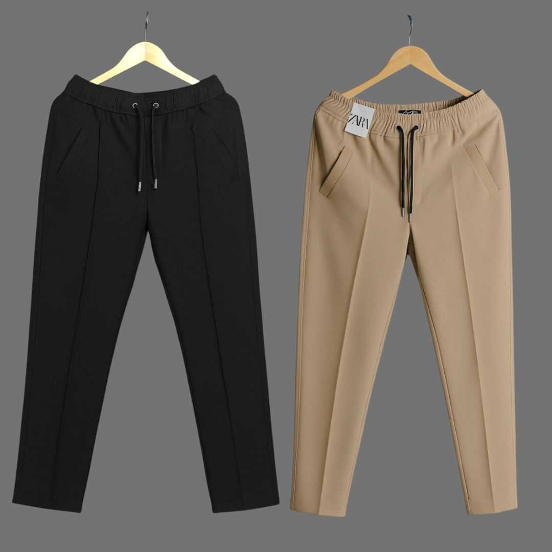 2,Pcs,Formal,Pant,Cutting,Trouser,For,Men,(Black,&,Khaki)