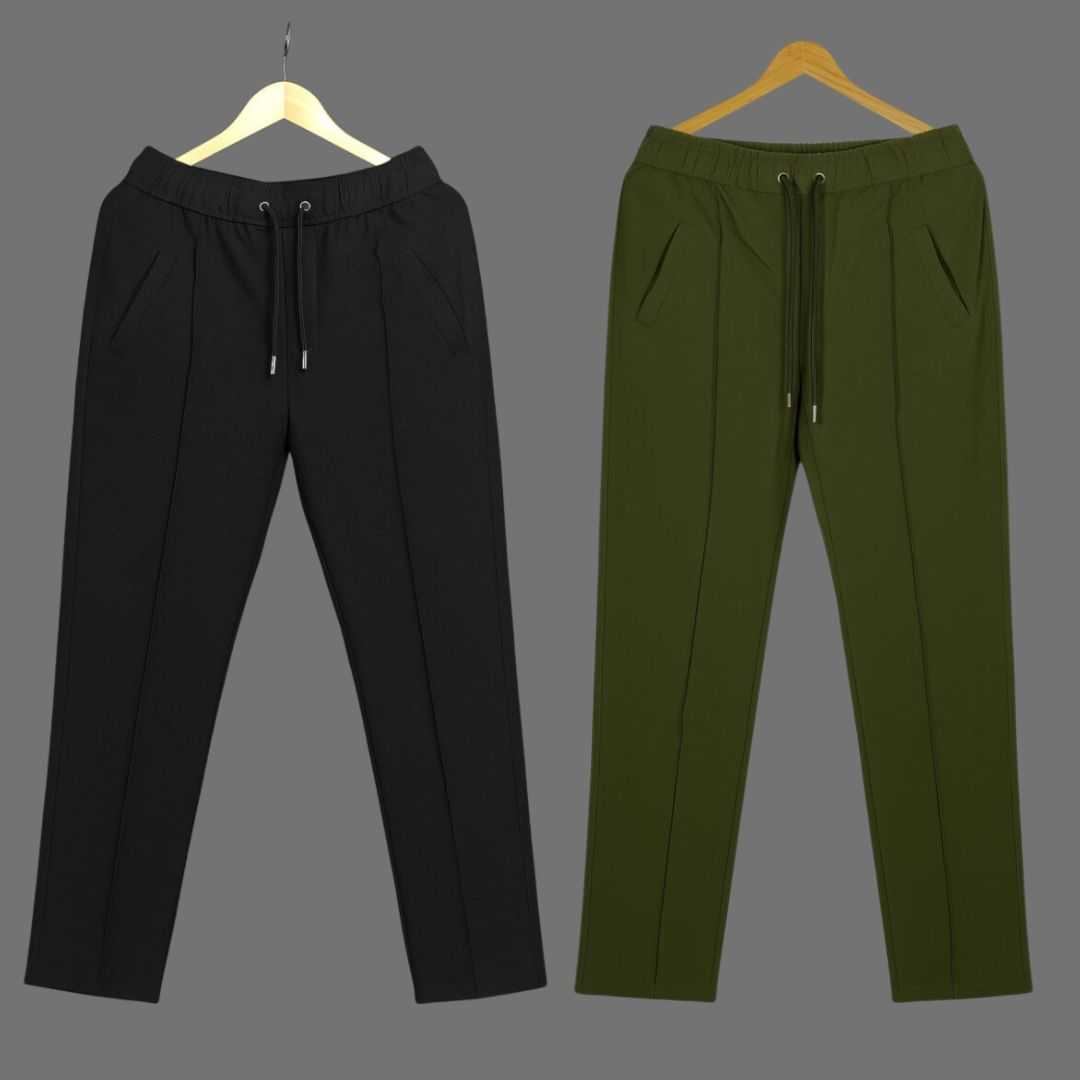 2,Pcs,Formal,Pant,Cutting,Trouser,For,Men,(Black,&,Olive,)