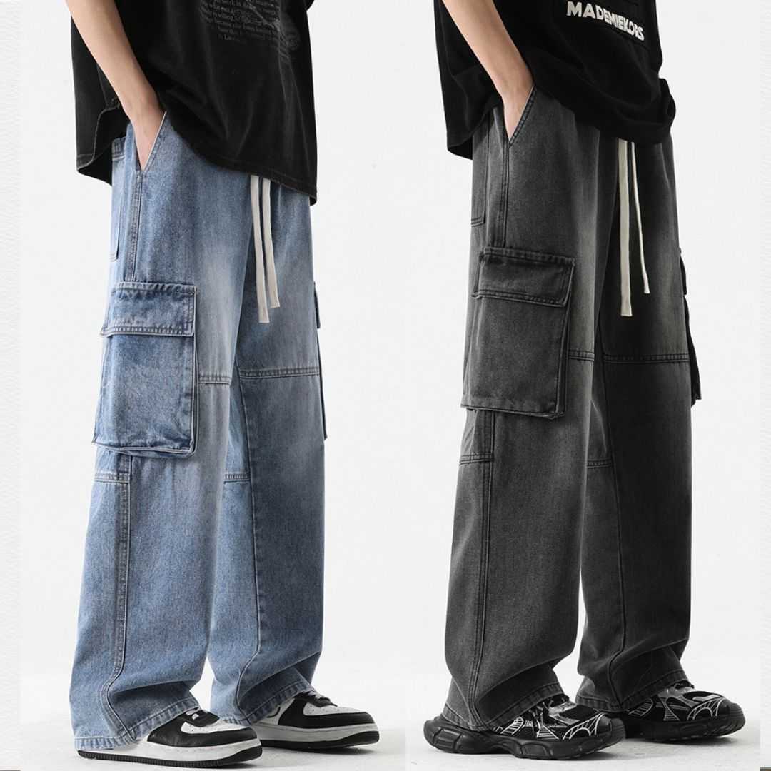 Premium,Denim,Cargo,Pant,–,Light,Blue,Wash,&,Washed,Black