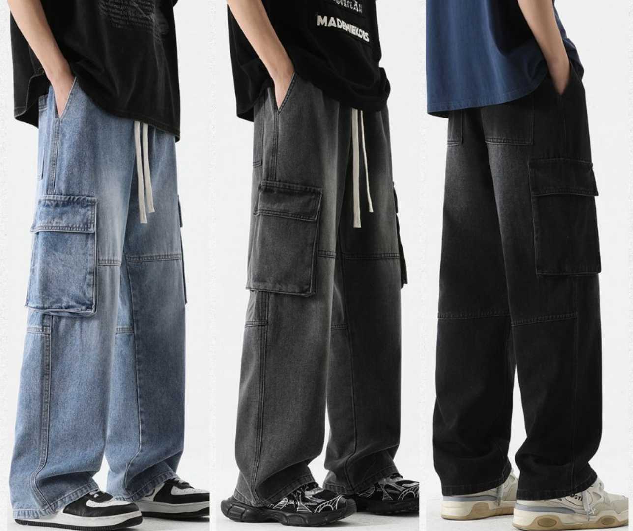 Premium,Denim,Cargo,Pant,–,(Light,Blue,Wash+,Solid,Black,+,Washed,Black)