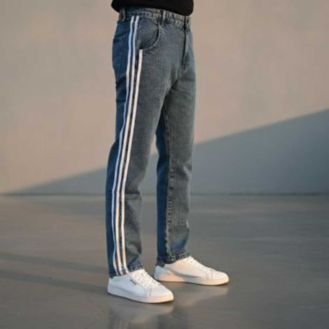 Stylish Denim Jogger, Light Blue Denim Pant, Classic Black Jogger Pant, Men Street Style Pants, Comfortable Jogger Pants, Elastic Waist Denim, Casual Fashion Pant, Modern Stylish Pants